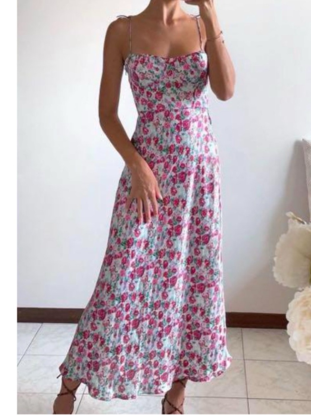 Zara satin floral slip dress roses